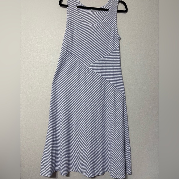 Cut Loose Lavender and White Striped Midi Dress. Cotton/Linen Blend. Made in USA - Picture 1 of 10